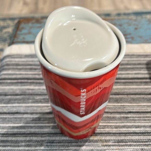 STARBUCKS 2014 Valentines Chevron Ceramic Travel Mug 10 OZ - Picture 2 of 6